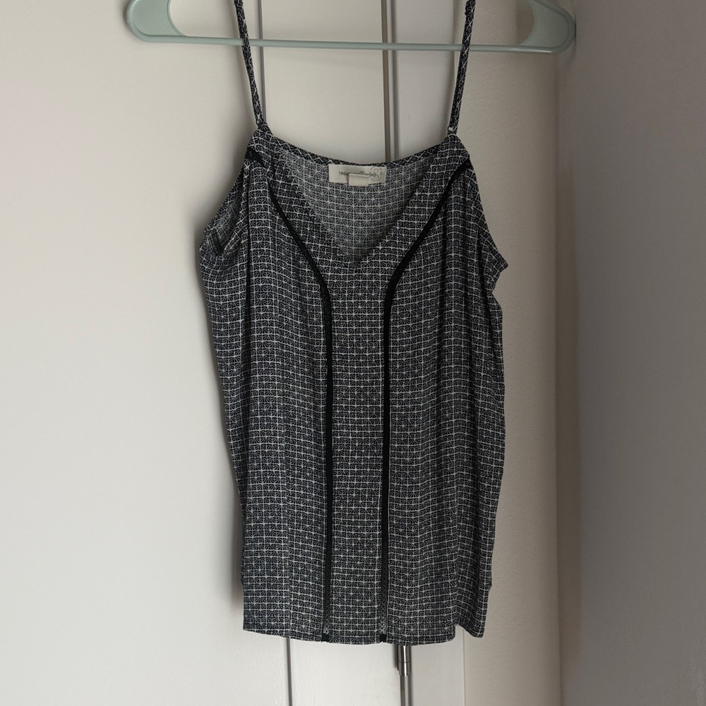 Treasure and Bond Sleeveless Grid-Print Spaghetti Strap Camisole - Black/White